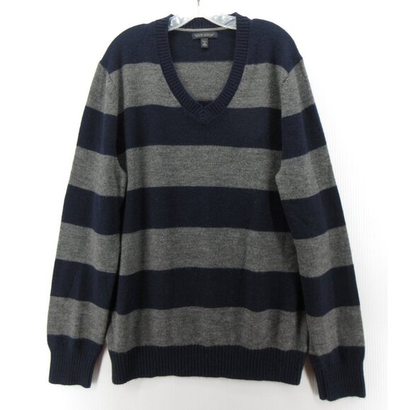 Banana Republic Sweater XL Tall Gray Wool Alpaca Italian Yarn Striped - Picture 1 of 10